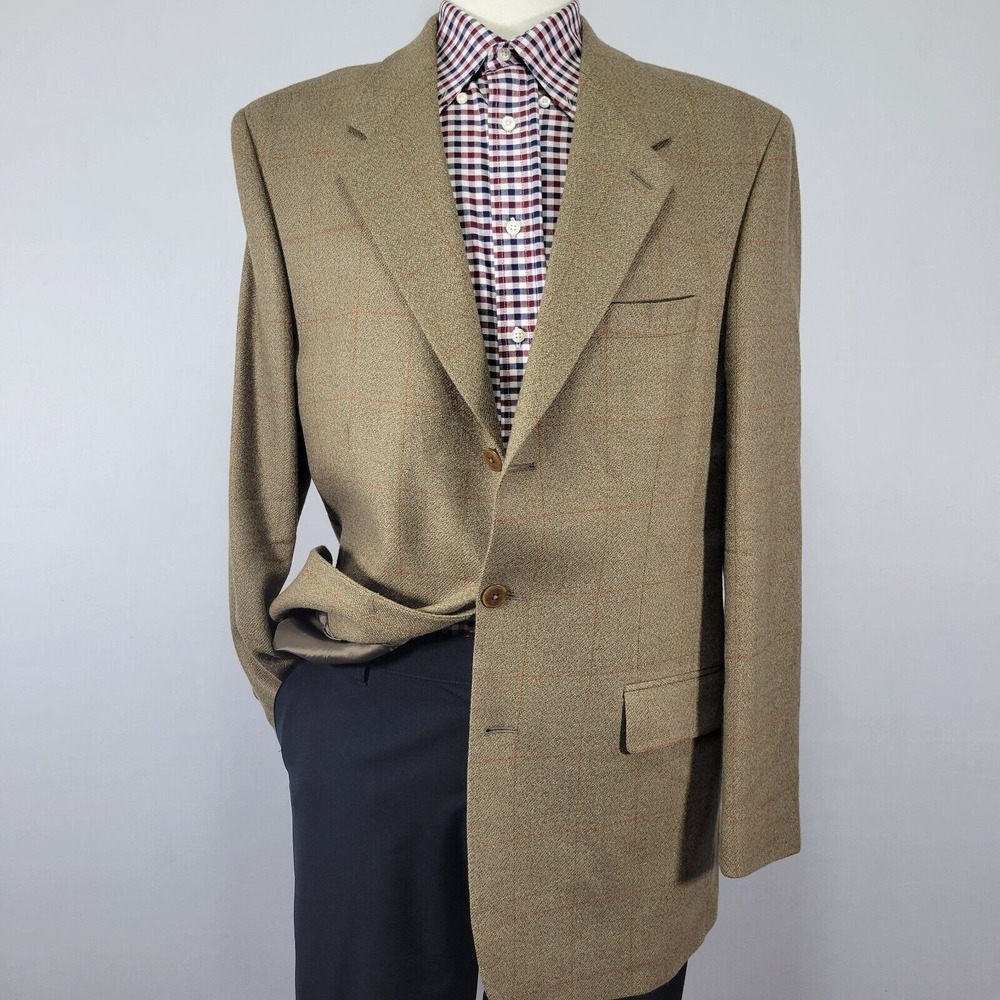 Brandini Le Collezioni Men Sport Coat Blazer Three Button Flannel Plaid Wool 42L
